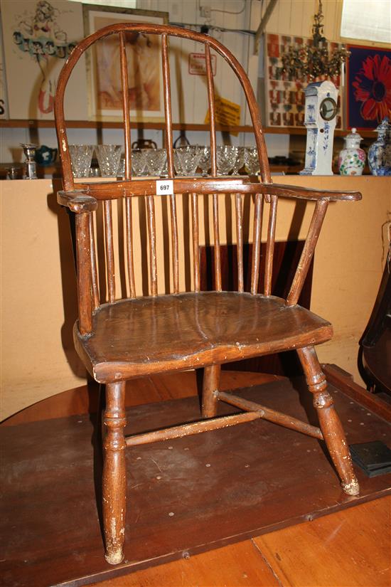 19th Century Irish primitive hoop back chair(-)